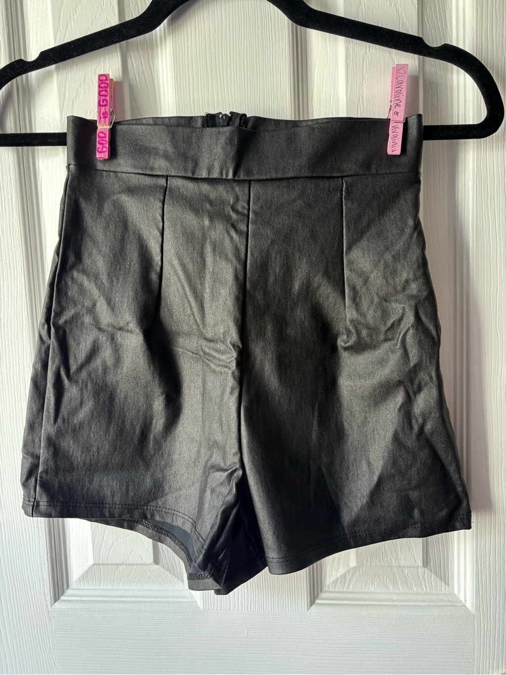 High-Waist Black Faux Leather Women’s Shorts